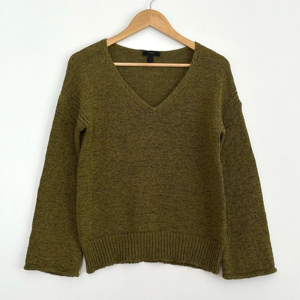 J. Crew Knit Bell Flared Sleeve V-neck Sweater - Picture 3 of 13